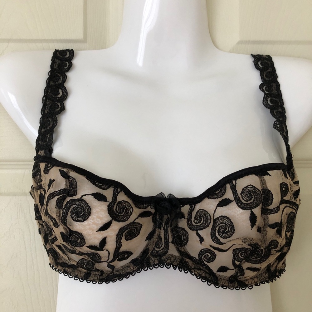 Vintage Lejaby Underwire Bra Embroidered Black Size 36C - Picture 2 of 7